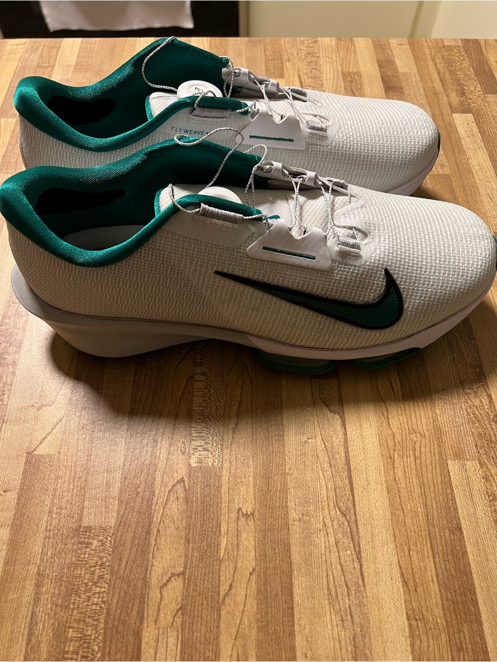 Nike Men's White and Green Running Shoes with Black Swoosh